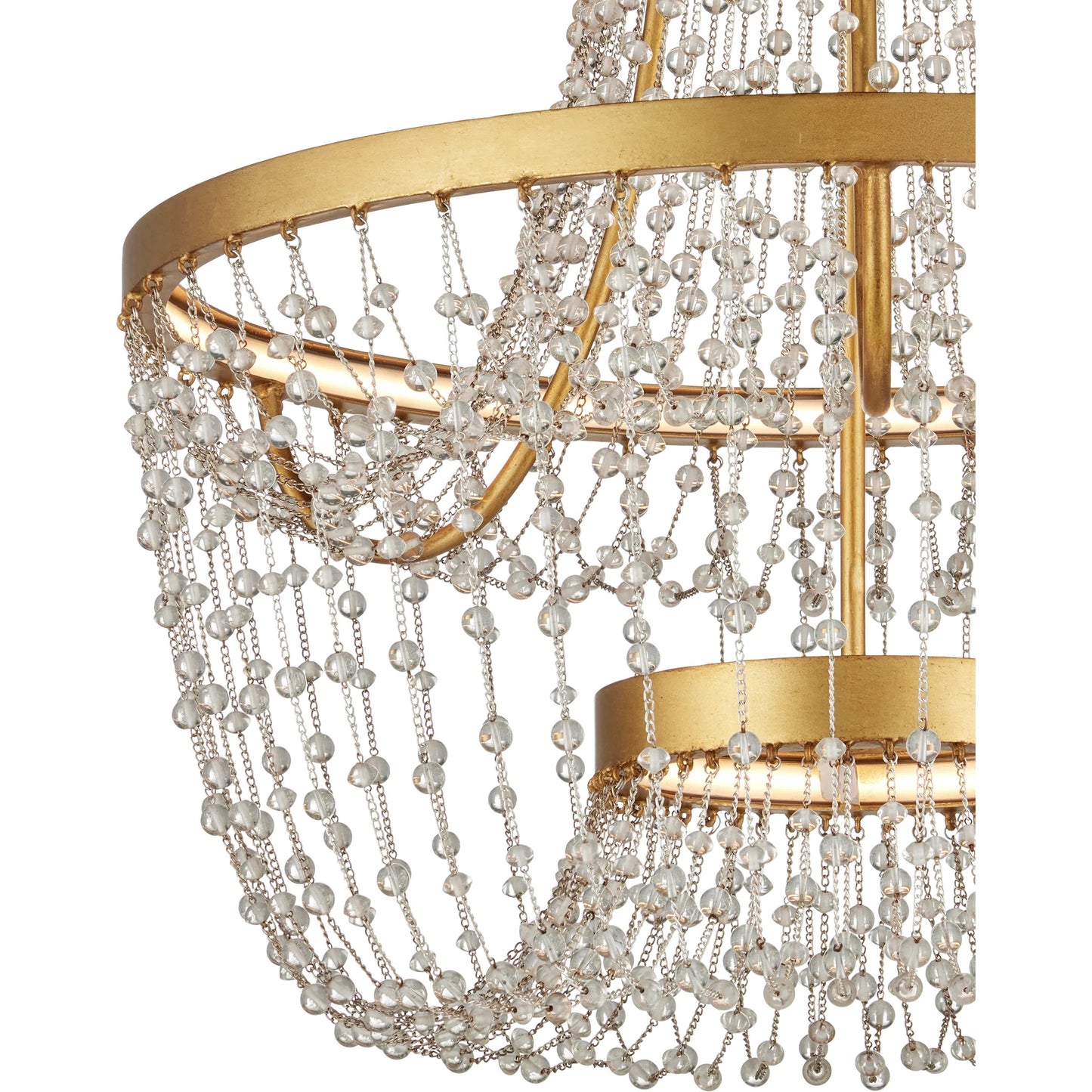 002 SI-2387077 | Additional Silo | Mademoiselle Semi-Flush Mount by Currey and Company in clear, contemporary gold leaf. Made from glass beads, wrought iron in a unique style.