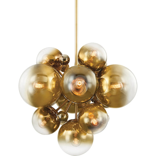 Kyoto Chandelier by Corbett in vintage polished brass. Made from steel in a modern style.