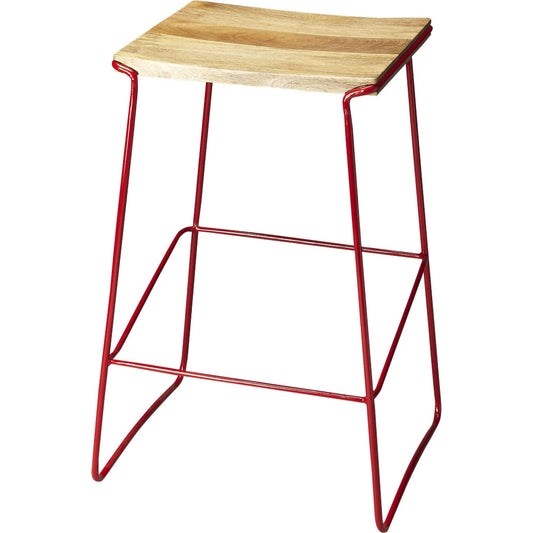 Parrish Wood & Metal Bar Stool by Butler Specialty Company in red and red. Made from iron, mango wood in a modern style.