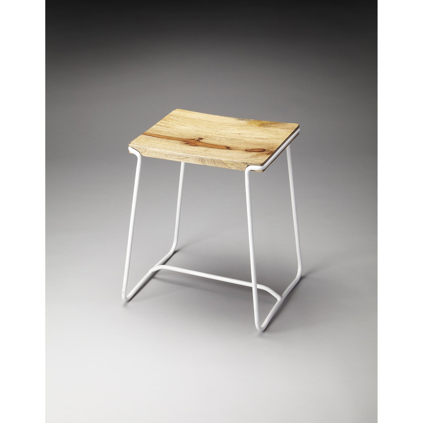 002 O-BUTLER-4272288 | Additional Silo | Parrish Wood & Metal Stool by Butler Specialty Company in white and white. Made from iron, mango wood in a modern style.
