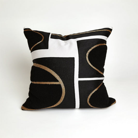 Brass Loop Pillow by Global Views in beige, black and beige, black. Made from shell 100% cotton, lining 100% cotton in a modern style.