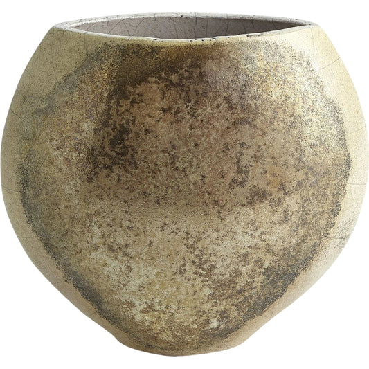 001 SR-892092 | Primary Silo | Golden Raku Flat Round Vase by Global Views. Made from ceramic raku in a eclectic & global style.