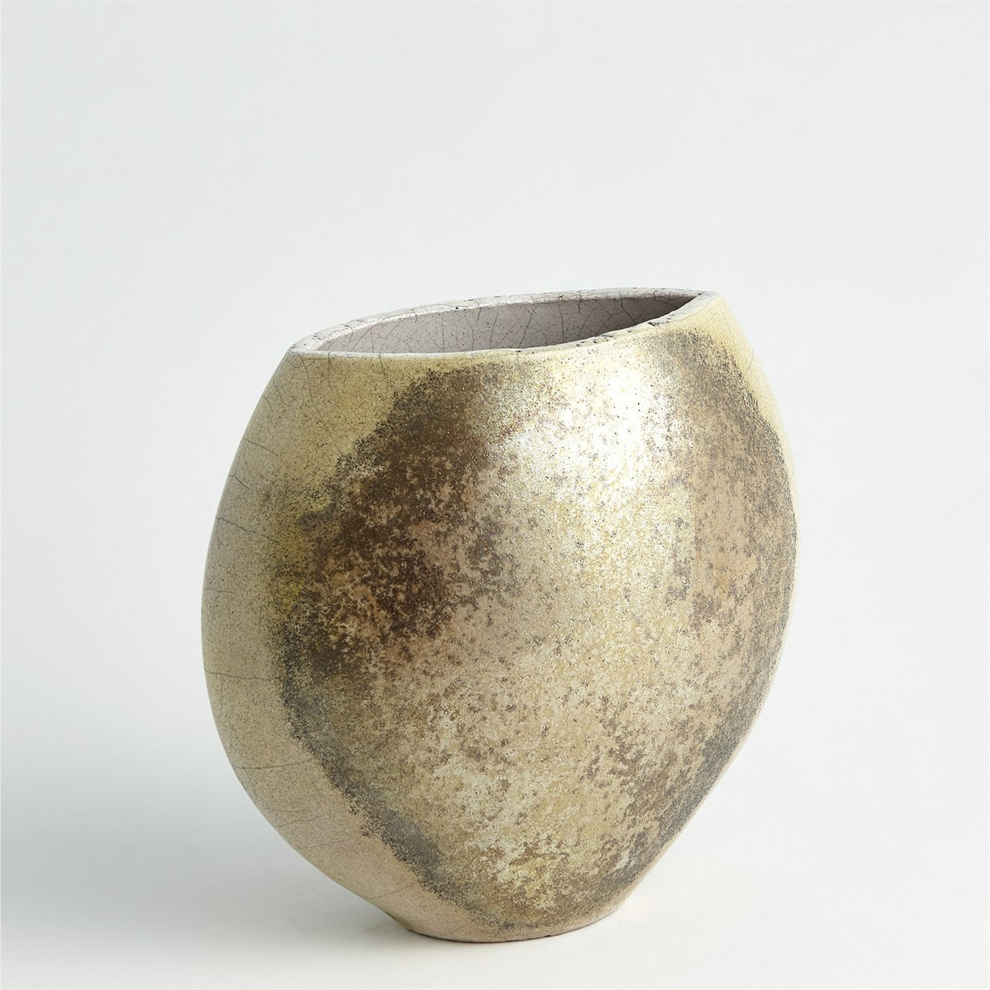 003 SR-892092 | Additional Silo | Golden Raku Flat Round Vase by Global Views. Made from ceramic raku in a eclectic & global style.