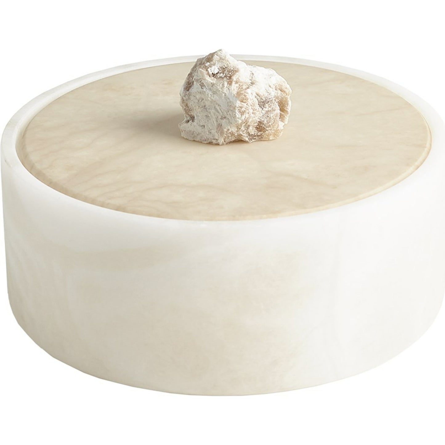 002 SR-891207 | Additional Silo | Alabaster Round Box with Rock Finial by Global Views. Made from alabaster in a coastal style.