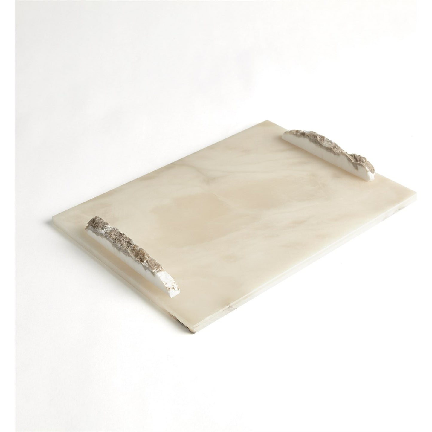 002 SR-939719 | Additional Silo | Alabaster Rectangle Tray with Rock Handles by Global Views. Made from alabaster in a modern style.