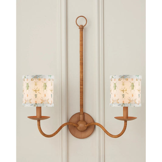 Bug Parade Drum Chandelier Shade by Currey and Company in multi-color and ivory, green, yellow, blue, orange. Made from cotton in a cottage & farmhouse style.
