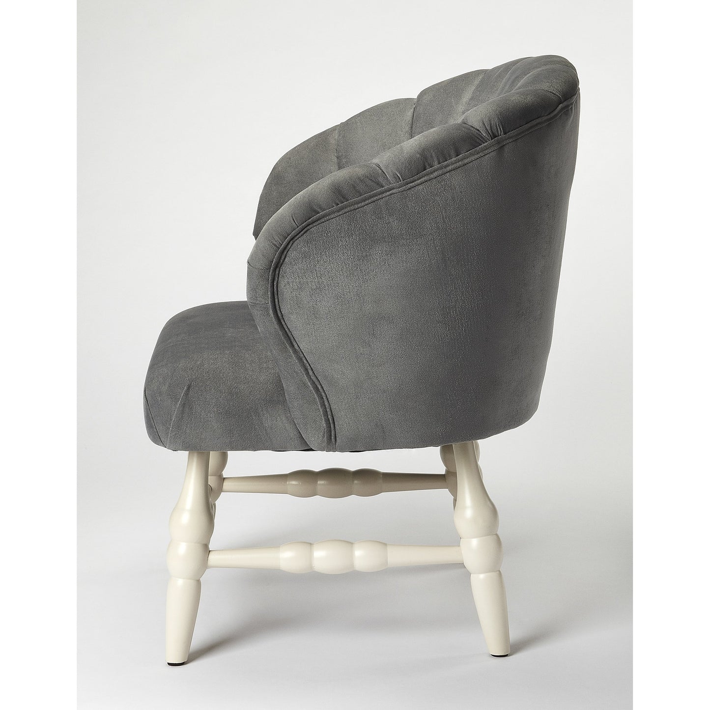 004 S-346305 | Additional Silo | Malcom Accent Chair by Butler Specialty Company in gray and white. Made from rubberwood solids, pine board, 2lb. foam, velvet fabric (100% polyester) in a transitional style.