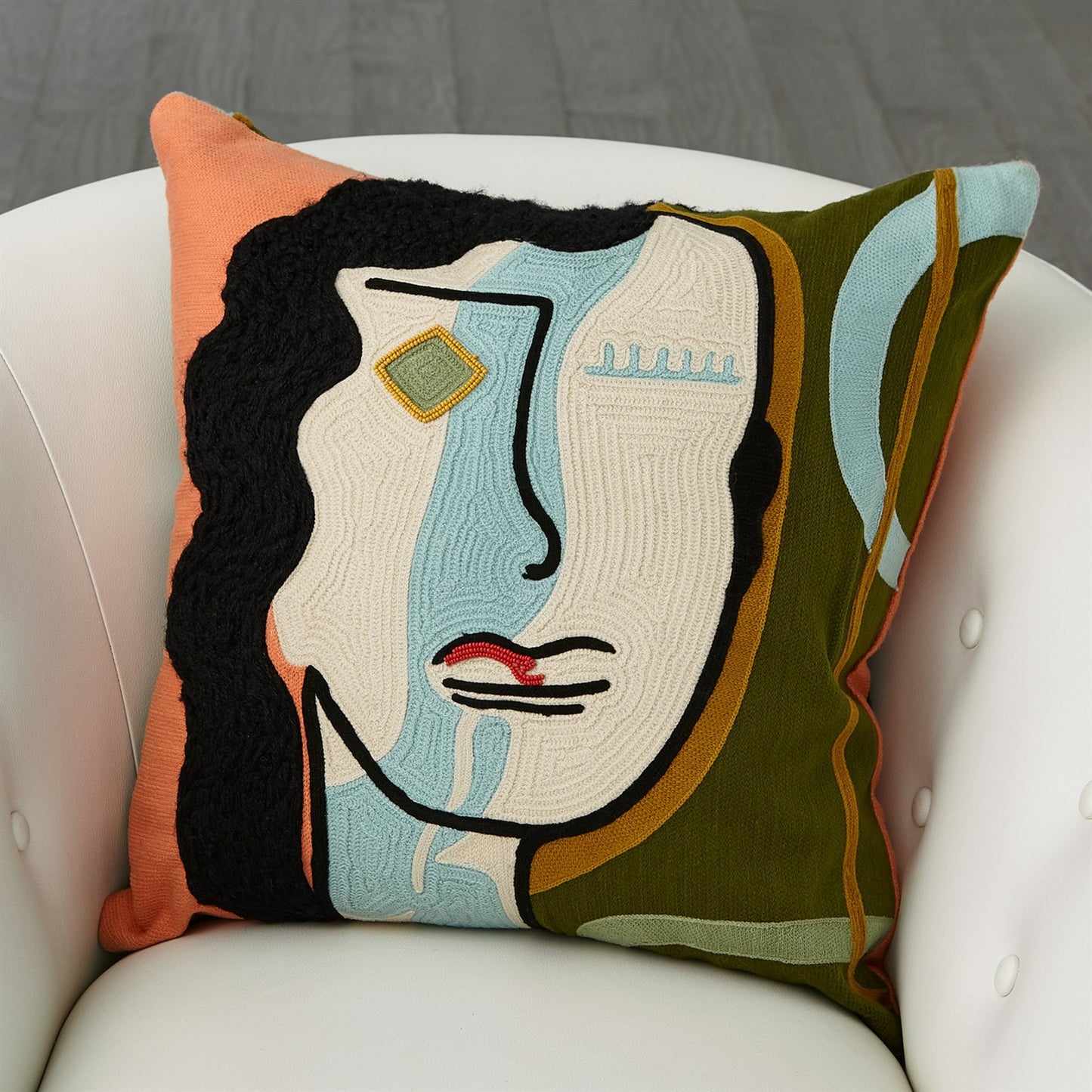 020 SR-893472 | Lifestyle | Veronica Pillow by Global Views in natural. Made from shell: 100% cotton, lining: 100% cotton, emb: acrylic, beads in a modern style.