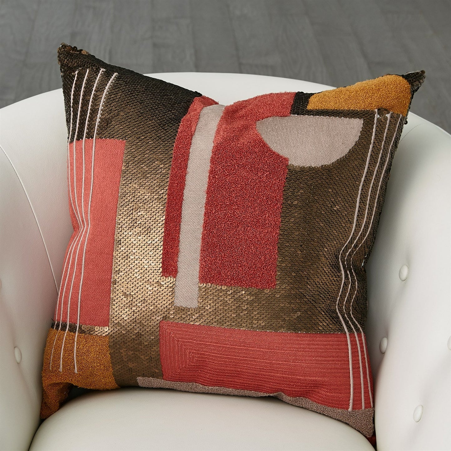003 SR-892593 | Lifestyle | Modernist Pillow by Global Views in natural. Made from shell: 100% cotton, lining: 100% cotton, emb: acrylic, beads in a modern style.