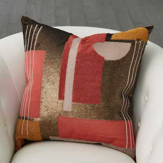 Modernist Pillow by Global Views in natural. Made from shell: 100% cotton, lining: 100% cotton, emb: acrylic, beads in a modern style.