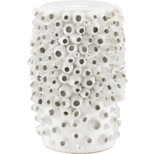 Barnacle Accent Table by Currey and Company in antique white. Made from ceramic in a modern style.
