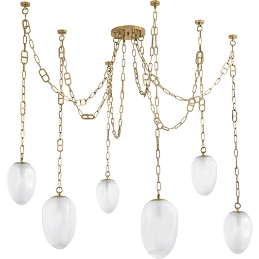 Daith 6-Light Chandelier by Corbett in vintage brass. Made from steel in a modern style.