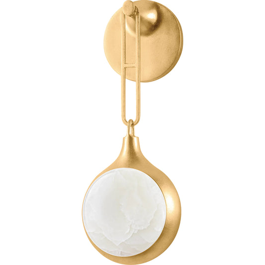 Riviere Wall Sconce by Corbett in vintage gold leaf. Made from iron in a modern style.