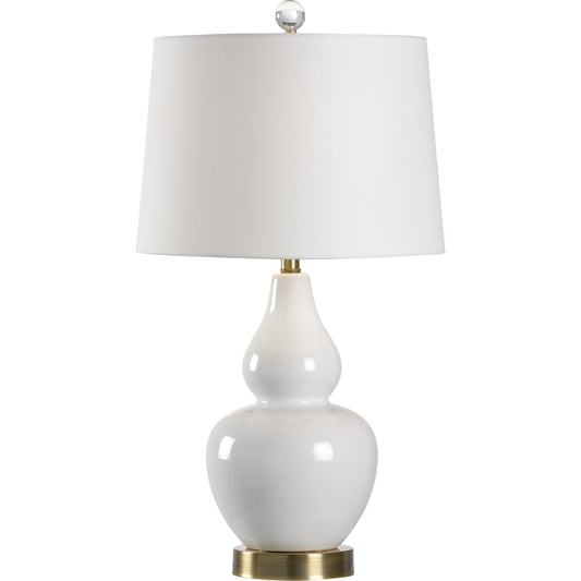 Ellis Lamp by Wildwood in white glaze, antique brass. Made from ceramic in a modern style.