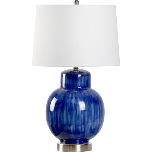 Enzo Lamp in Cobalt by Wildwood in cobalt blue glaze, brushed nickel. Made from ceramic in a transitional style.