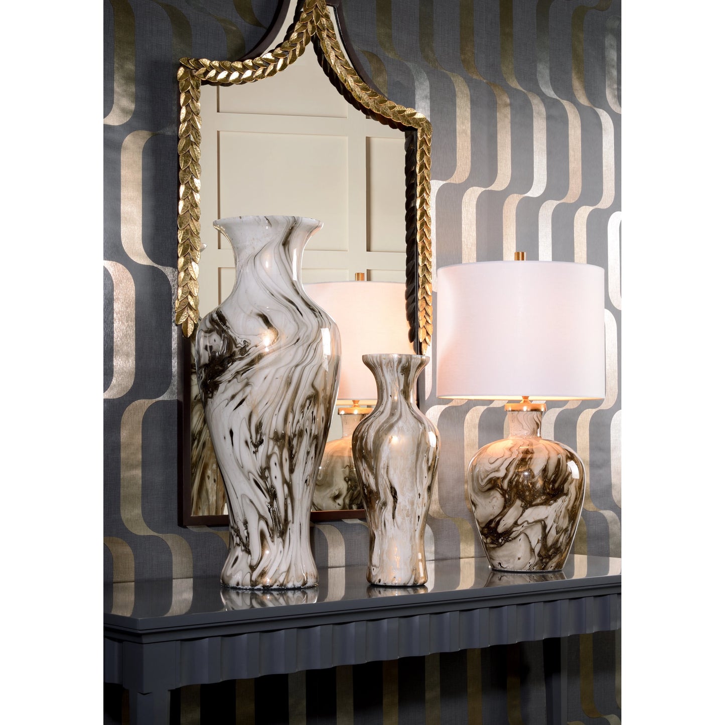 005 SR-837122 | Additional Silo | Cala Catta Gold Lamp by Wildwood in calacatta gold, brass. Made from glass, metal in a transitional style.