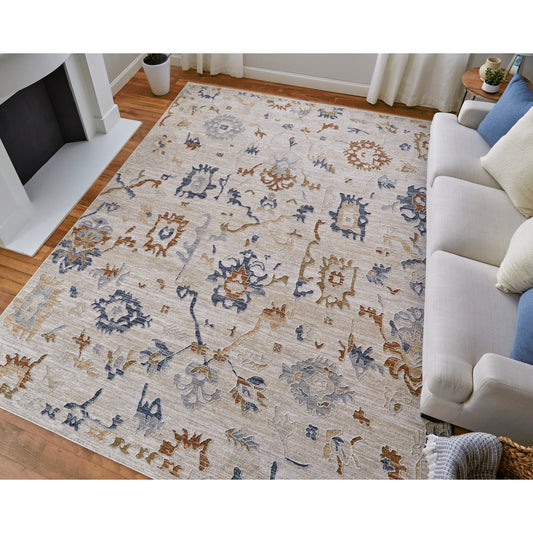 Pasha Transitional & Botanical Rug - 39M8F by Feizy in ivory, blue, gold. Made from polyester in a unique style.