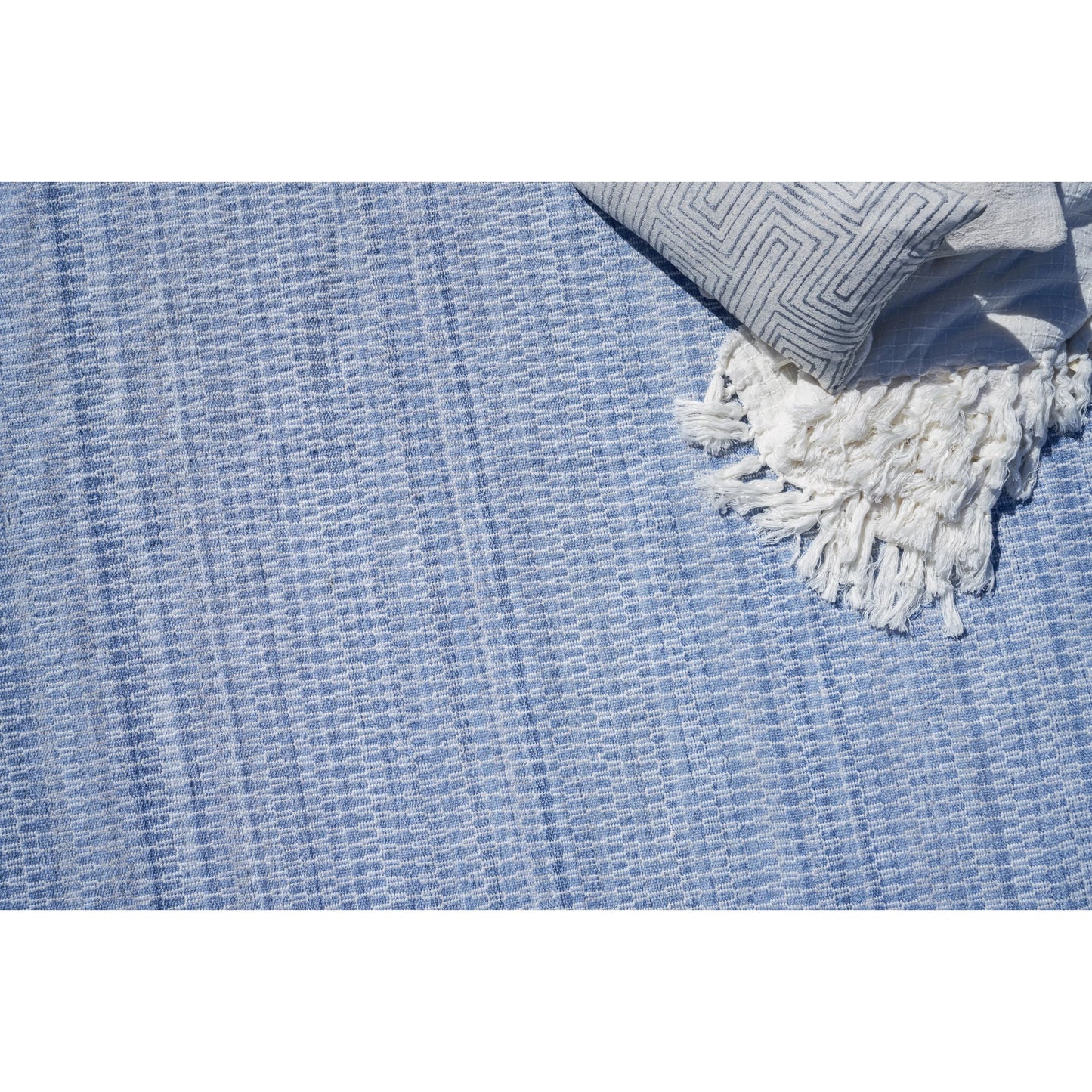 006 SI-2384290,SI-2384291 | Lifestyle | Florence 4879 Indoor/Outdoor Rug by Exquisite Rugs in light blue. Made from pet in a unique style.