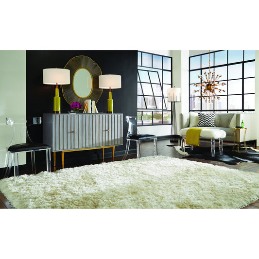 Delphine Cabinet by Wildwood in gray, gold, antique gold leaf. Made from wood in a modern style.