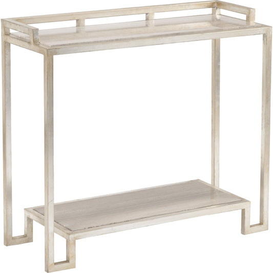 Bogart Bar Stand by Wildwood in antique silver leaf, natural gray. Made from stone in a transitional style.