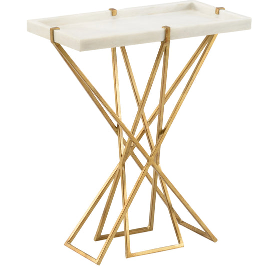 Xavier Table by Wildwood in natural white, gold. Made from stone, iron in a modern style.