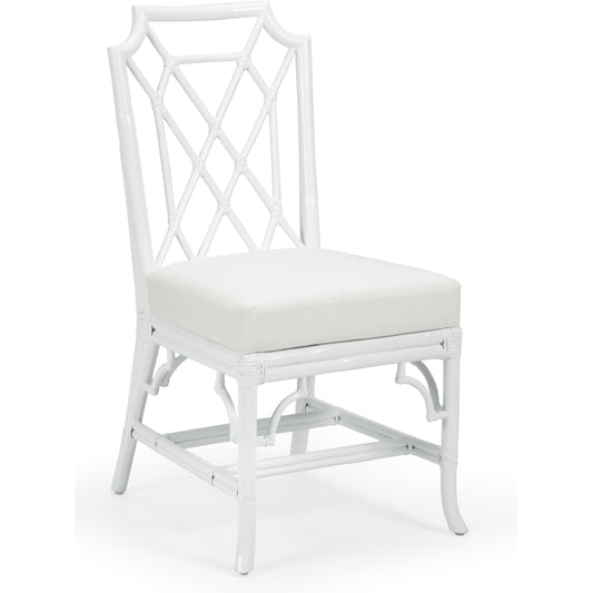Wild Palm Side Chair by Wildwood in white, off white. Made from rattan, fabric in a coastal style.