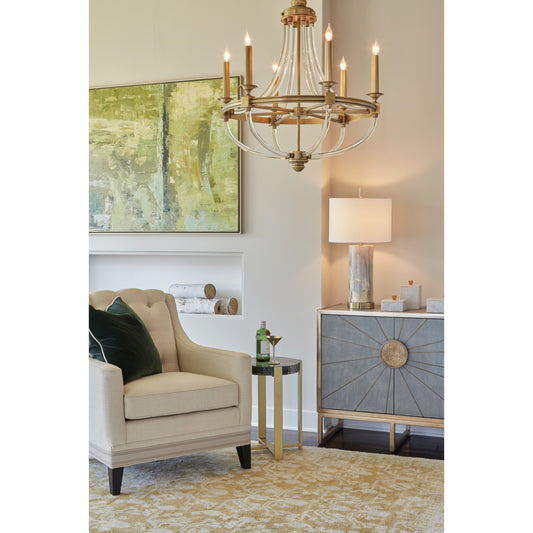 Ray's Edge Cabinet by Wildwood in faux gray shagreen, antique. Made from wood, brass in a traditional style.