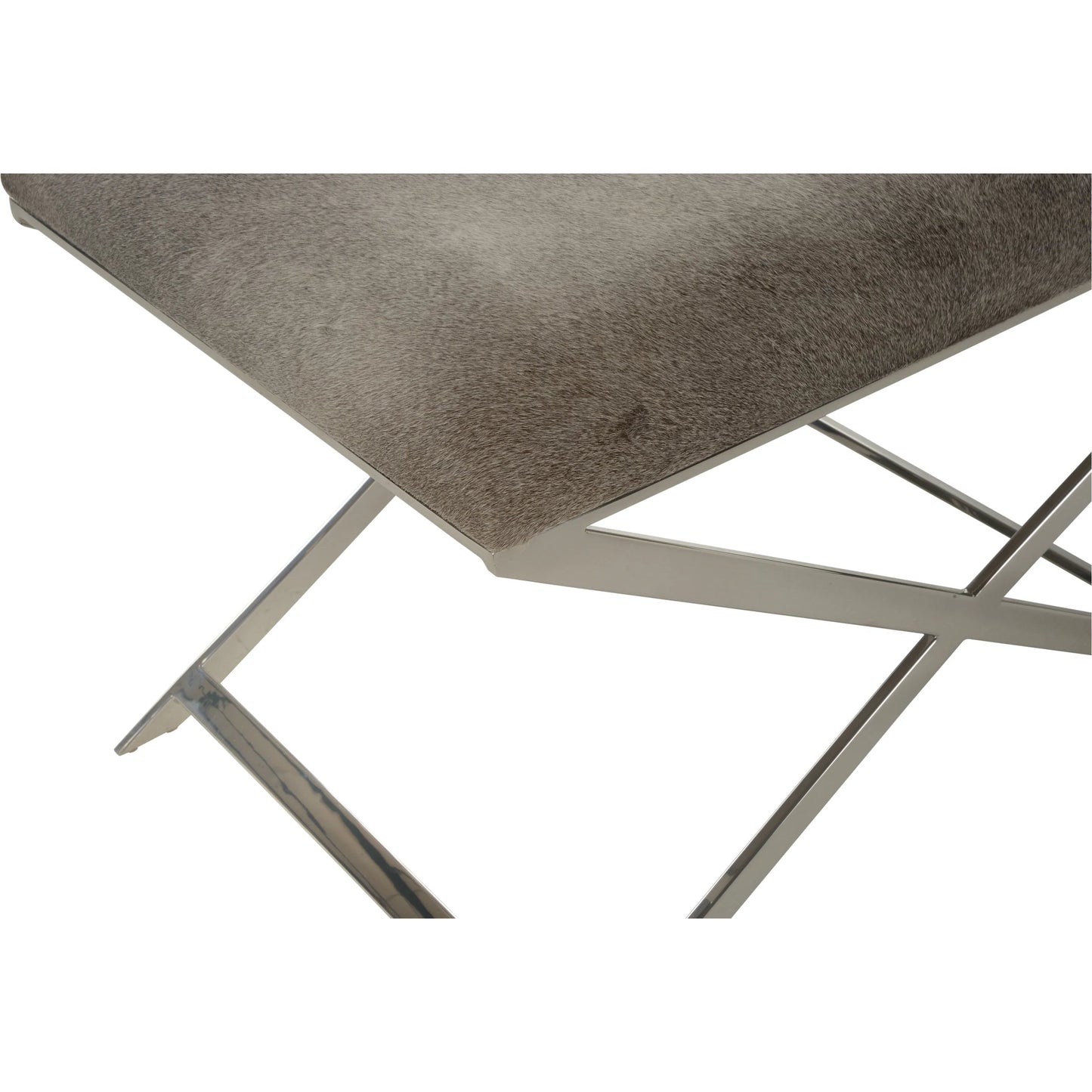004 SR-837267 | Closeup | Sitting Pretty Stool by Wildwood in natural light gray, polished nickel. Made from hair on hyde in a modern style.