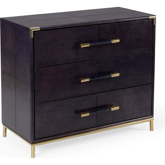 001 SR-837116 | Primary Silo | Bruce Blue Chest by Wildwood in midnight, antique brass. Made from leather in a transitional style.