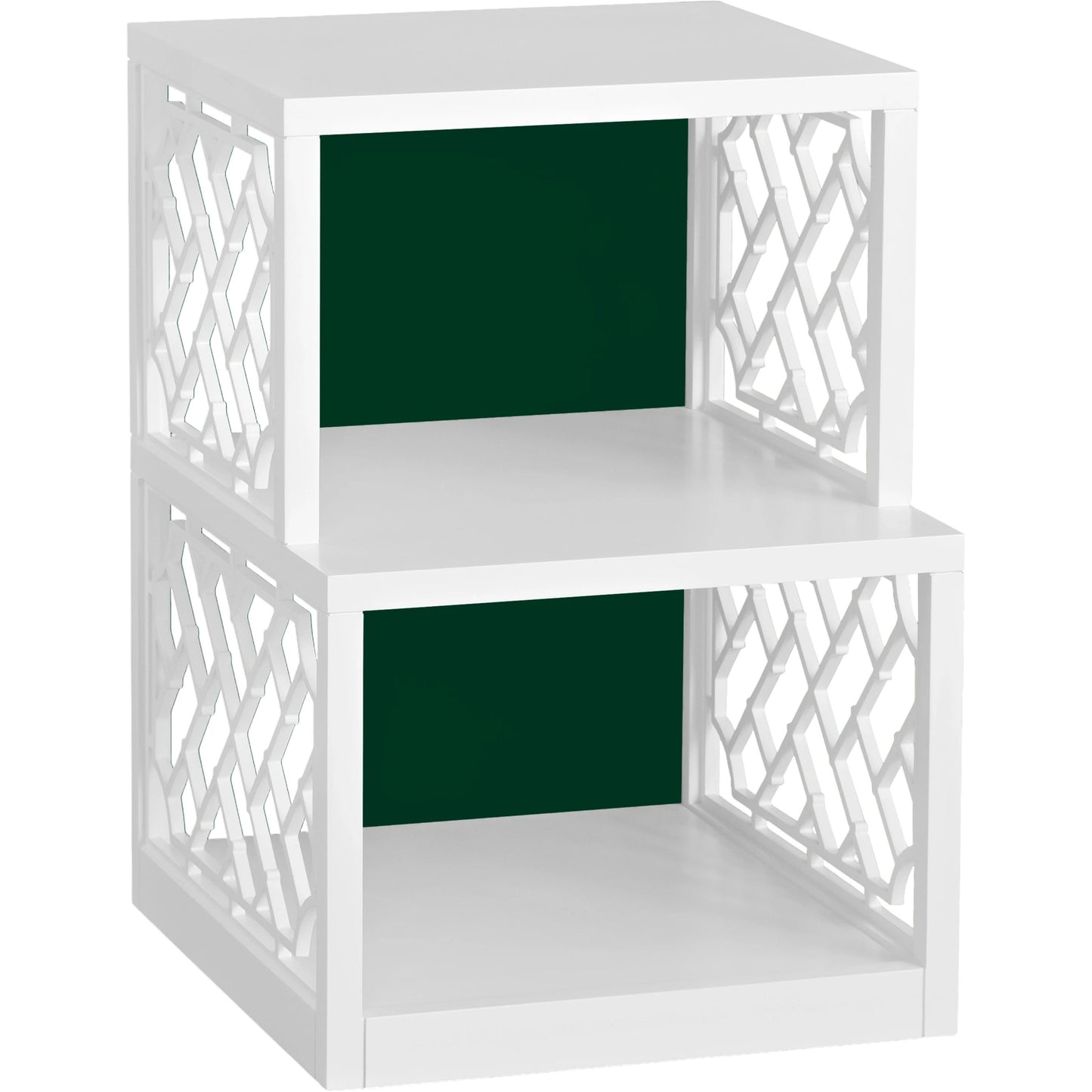 001 SI-2106106 | Primary Silo | Chip Side Shelf Table by Wildwood in chantilly lace, chrome green. Made from wood in a modern style.