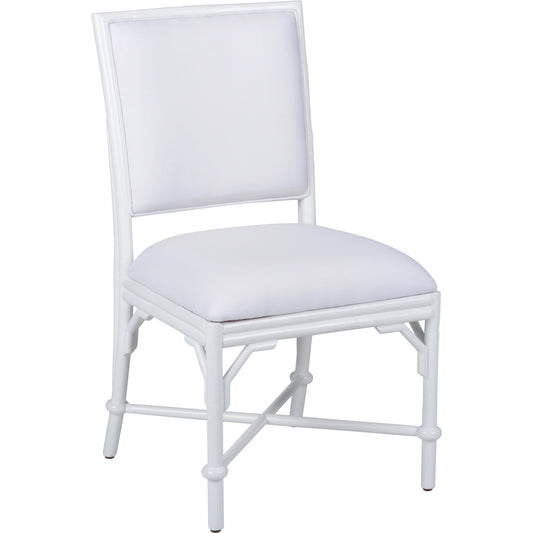 Ella Side Chair by Wildwood in high gloss white, natural. Made from rattan/fabric in a modern style.
