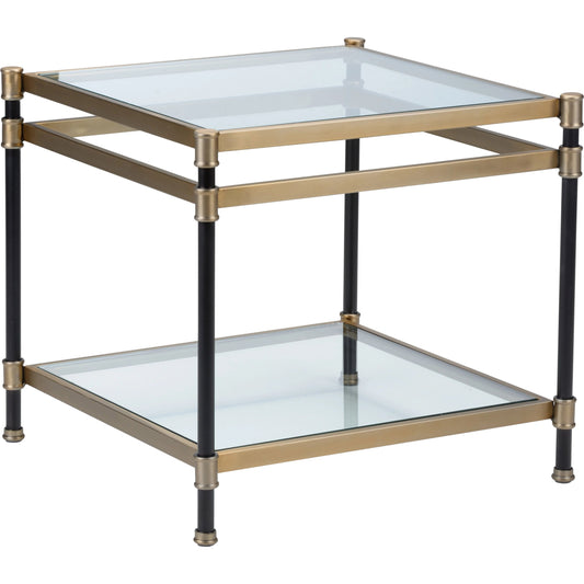 Reynolds Table by Wildwood in matte black, brushed brass, clear. Made from stainless steel/glass in a modern style.