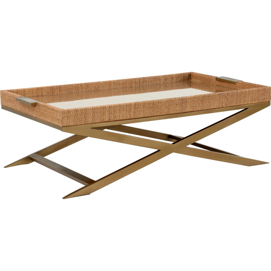 Vieux Carre Coffee Table by Wildwood in natural, clear, bronze. Made from wood/woven cane/glass in a modern style.