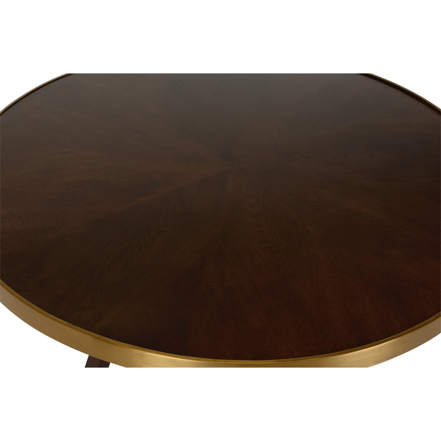 003 SI-2106191 | Closeup | Renzo Center Table by Wildwood in brown, antique brass. Made from wood/metal in a modern style.