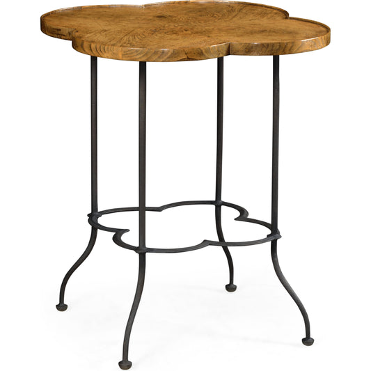 Casual Accents End Table by Jonathan Charles in brown and light brown chestnut. Made from iron in a rustic style.