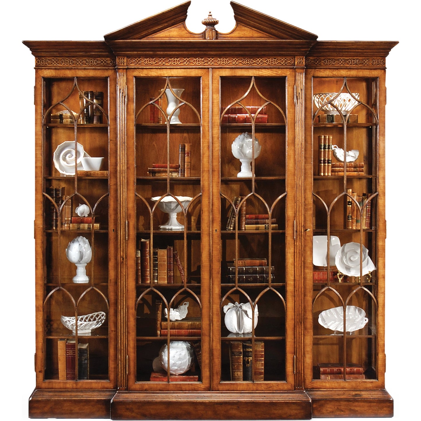 001 SR-847533 | Additional Silo | Windsor Breakfront Display Cabinet by Jonathan Charles in medium walnut. Made from acacia in a traditional style.