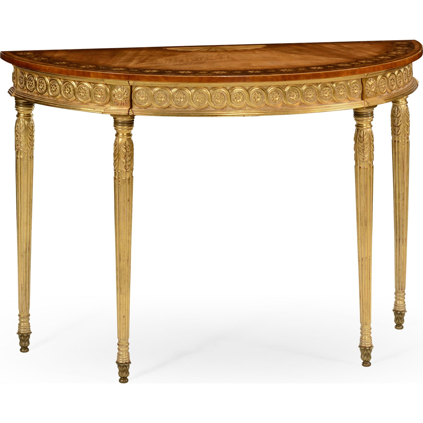 001 SR-847446 | Additional Silo | Versailles Gilded Demilune Console by Jonathan Charles in light antique gold-leaf. Made from acacia in a traditional style.