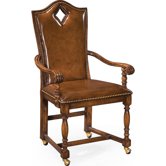 Country Farmhouse High Back Playing Card "Diamond" Armchair by Jonathan Charles in medium walnut. Made from acacia in a traditional style.