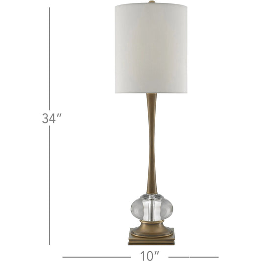 Giovanna Table Lamp by Currey and Company in antique brass, clear. Made from brass, optic crystal in a traditional style.