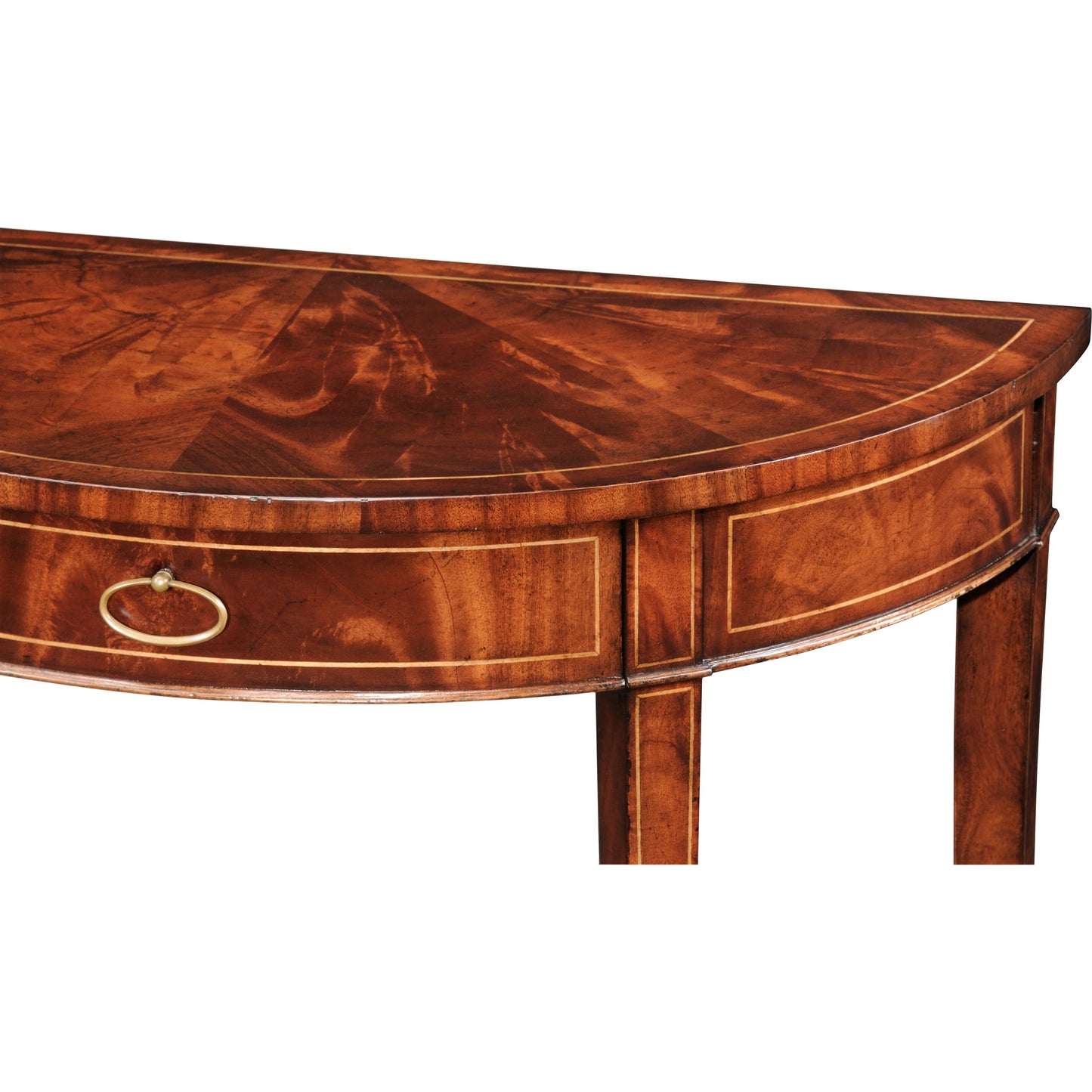003 SR-846409 | Additional Silo | Clean & Classic Boxwood Stringing Demilune Console by Jonathan Charles in light antique mahogany. Made from acacia in a traditional style.