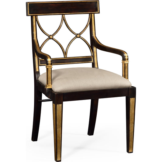 Kensington Regency Black Painted Curved Back Armchair by Jonathan Charles in black and ebonised. Made from acacia in a traditional style.
