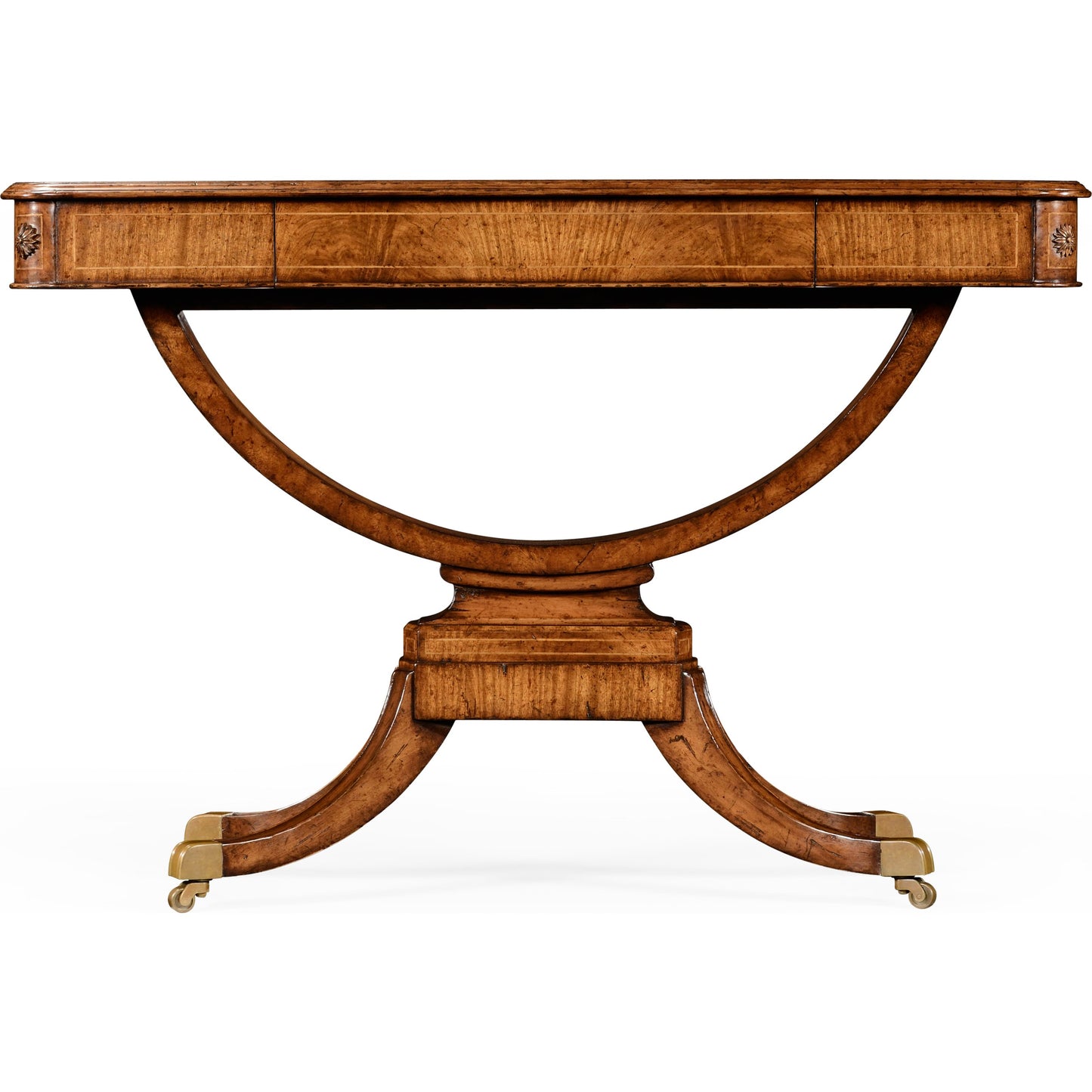 002 SR-847476 | Additional Silo | Windsor Biedermeier Style Crotch Walnut Sofa Table by Jonathan Charles in medium crotch walnut. Made from acacia in a traditional style.