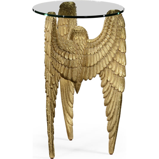 Icarus Three Winged End Table by Jonathan Charles in light antique gold-leaf. Made from acacia in a eclectic & global style.
