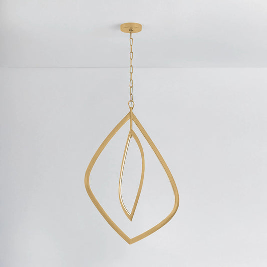 Arles Chandelier by Corbett in vintage brass. Made from brass in a modern style.