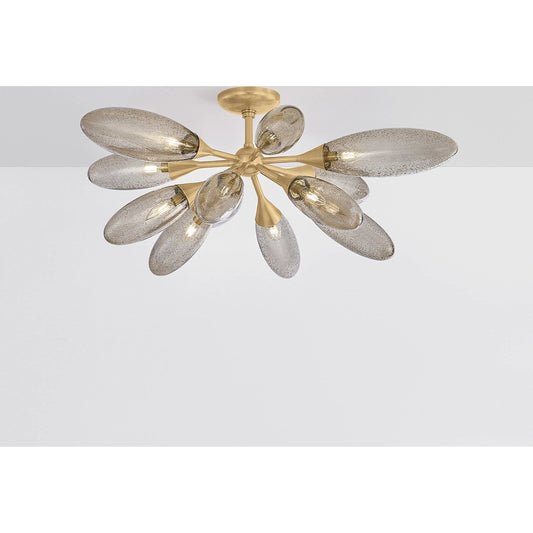 Cordoba Semi Flush by Corbett in vintage brass. Made from brass in a modern style.