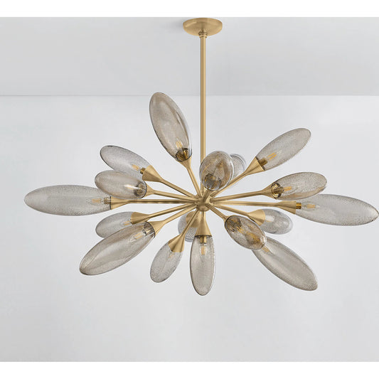 Cordoba 17-Light Chandelier by Corbett in vintage brass. Made from brass in a modern style.