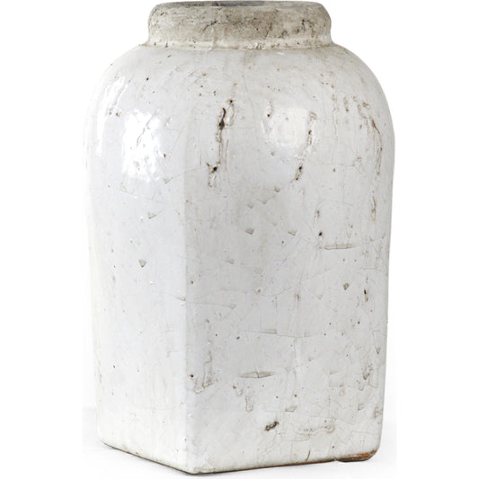 Distressed Jar by Zentique in distressed white and ceramic. Made from ceramic in a transitional style.