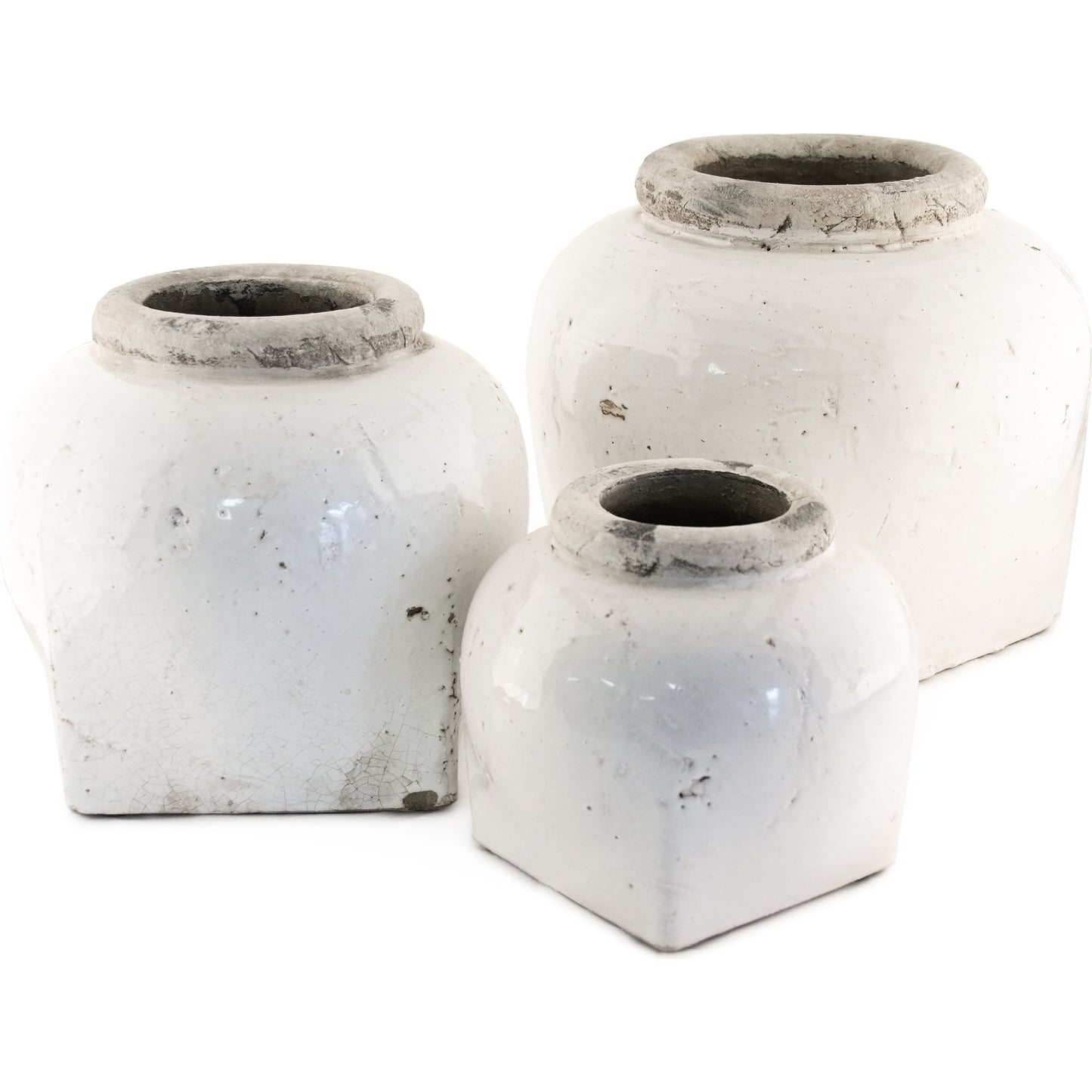 003 S-337413,S-337414,S-337415 | Additional Silo | Ceramic Jar by Zentique in distressed white and ceramic. Made from ceramic in a transitional style.