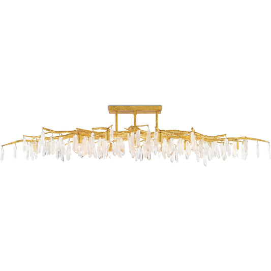001 S-336134 | Primary Silo | Forest Light Semi-Flush by Currey and Company in washed lucerne gold, natural. Made from wrought iron, crystal in a transitional style.