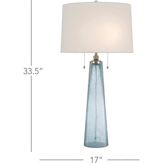 Looke Table Lamp by Currey and Company in blue, brass. Made from glass, metal in a coastal style.